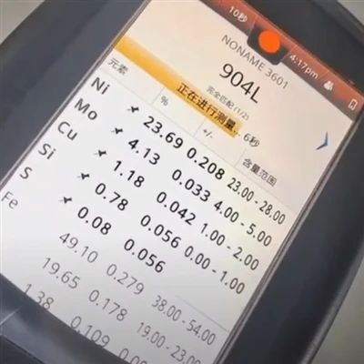 Ruostumattomasta teräksestä valmistettu 904L-levy PMI-testaus